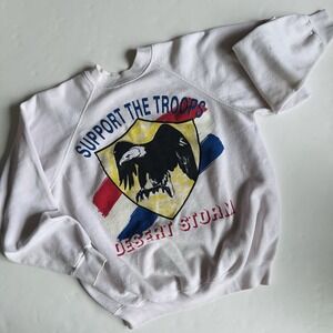 Vintage 90s Desert Storm Sweatshirt Support Our Troops Crewneck USA Patriotic L